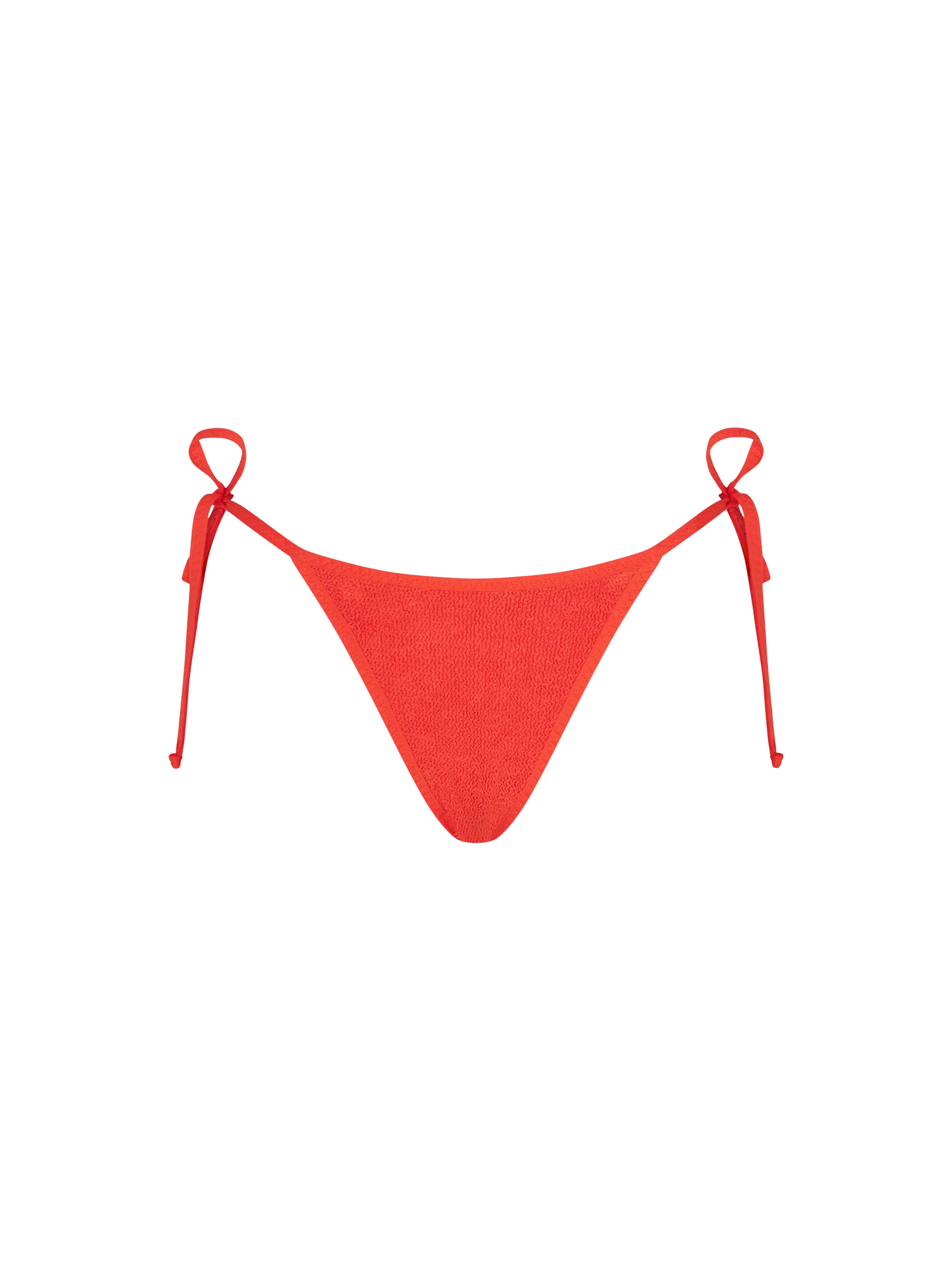 Woman orange crinkle cheeky swim briefs