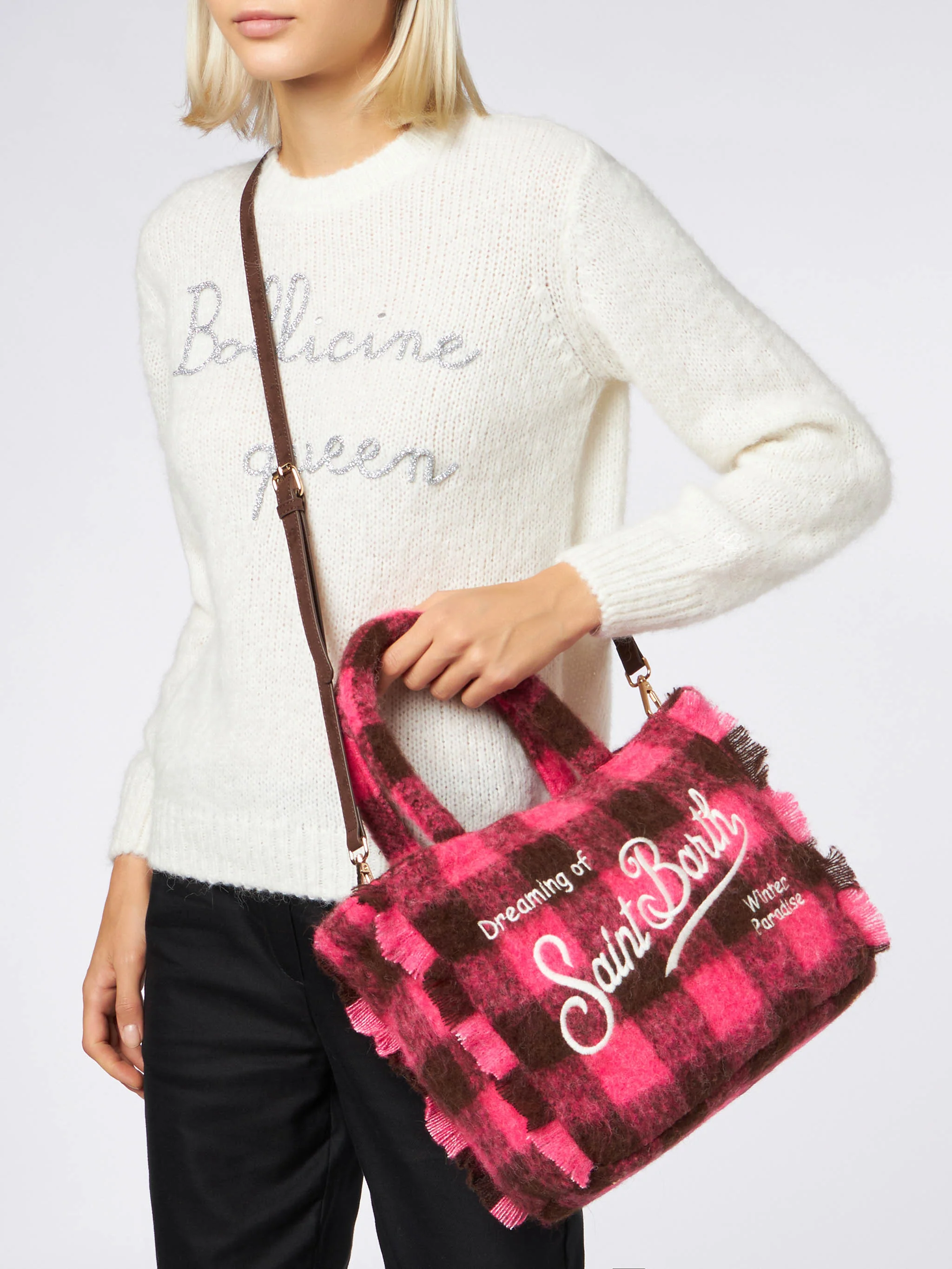 Wooly Colette fringed handbag with check pattern - Image 2
